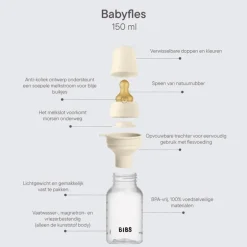 BIBS Babyfles 150 ML Sage met Latex speen en opvouwbaar trechtertje