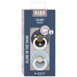 BIBS Glow in the dark Fopspeen Two Pack Natuurlijk Rubber Iron/Baby Blue Maat 2