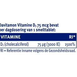 Davitamon Vitamine D3 75 mcg Smelttabletten 60+15 stuks