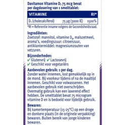 Davitamon Vitamine D3 75 mcg Smelttabletten 60+15 stuks