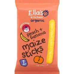 Ella's Kitchen Maize Sticks Perzik Banaan Snack Bio 7+ Maanden