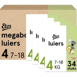 Etos Woezel & Pip Luiers Maxi Maat 4 7-18 kg Megabox 4x34 stuks