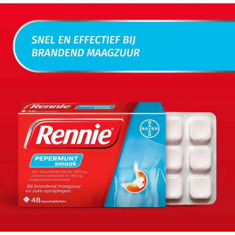 Rennie Pepermunt Kauwtabletten Bij Brandend Maagzuur 48 stuks