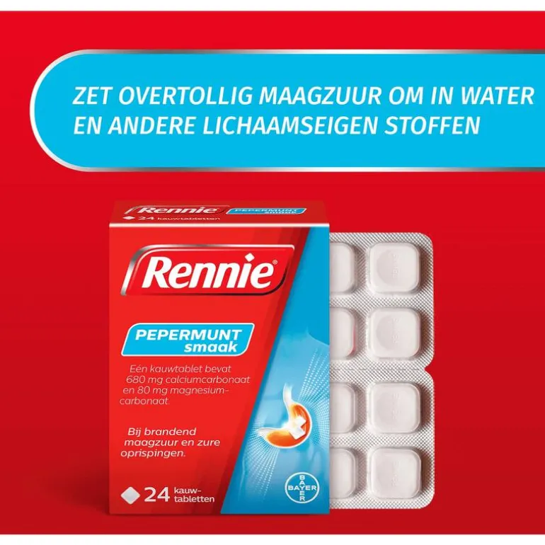 Rennie Pepermunt Kauwtabletten Bij Brandend Maagzuur 24 stuks